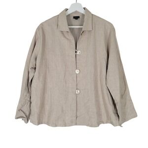 Staples Linen Jacket Womens S Beige Gold Metallic Button Front Shimmer Made USA